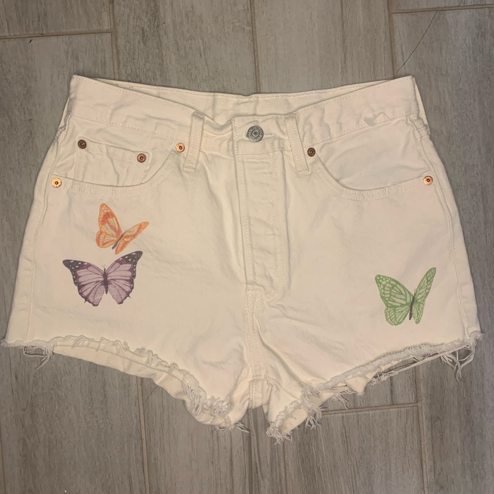 Levi's White Jean Shorts with Butterfly Design - Picture 1 of 4
